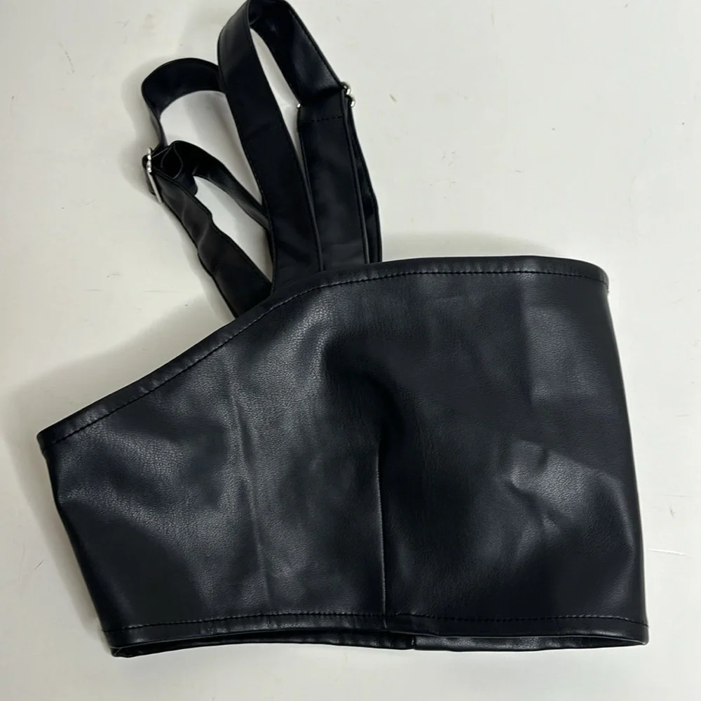 WhoworeWhat | Black Faux Leather Adjustable Bralette | Rebel Undershirt | Biker